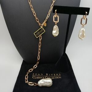 JOAN RIVERS PEARL Gold Tone Necklace Earring Set NEW WITH TAGS